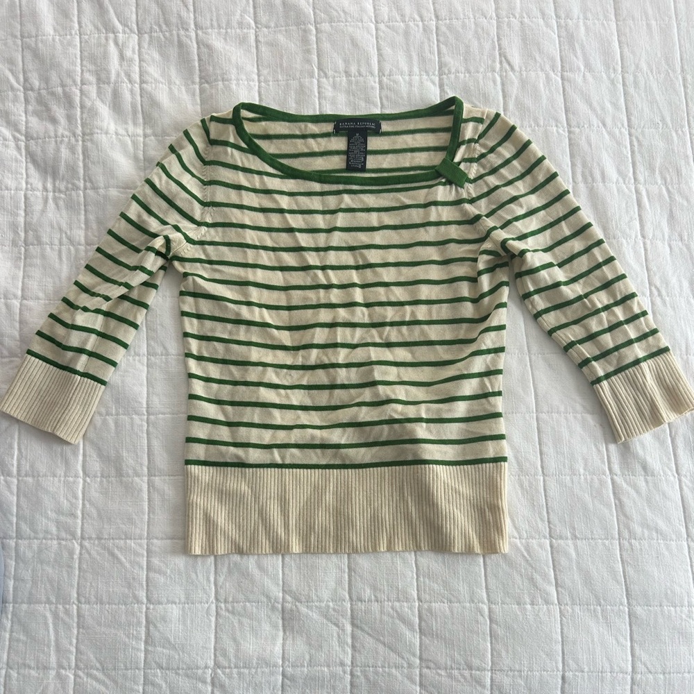 Banana Republic Cream and Green Striped Sweater